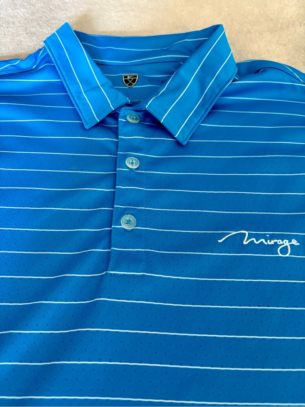Nike Blue Striped “Mirage” Polo Shirt with White Accents